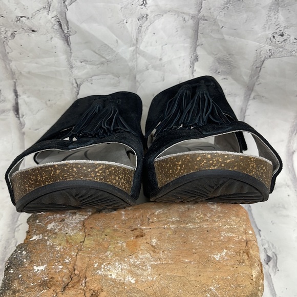 Abeo Uplift Sandals 9N Suede Upper Cork Heel Tassles Hook & Loop BioSystem Ortho - Picture 2 of 11